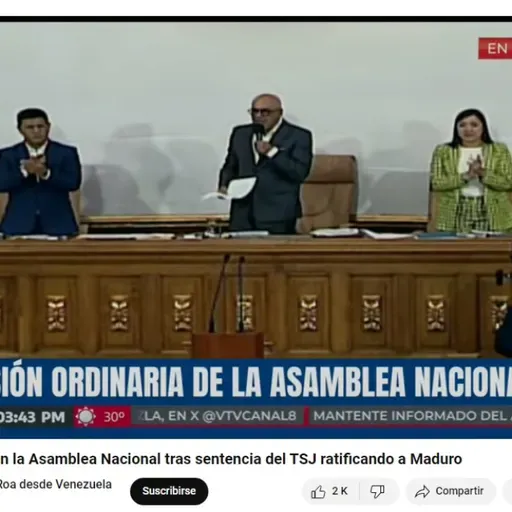 Jorge Rodríguez en la Asamblea Nacional tras sentencia del TSJ ratificando a Maduro