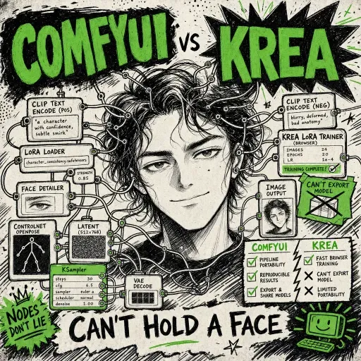 ComfyUI wins the character consistency test: Krea can't hold a face