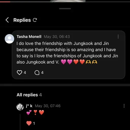 I actually got more Weaverse reply comments back from BTS members Suga, Jungkook, Jimin and J-hope