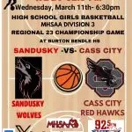 HS Girls Basketball Replay: MHSAA Division 3 Region 23 Final - Sandusky vs. Cass City 3-11-26