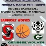 HS Girls Basketball Replay: MHSAA Division 3 Region 23 Semifinal - Sandusky vs. Genesee 3-9-26