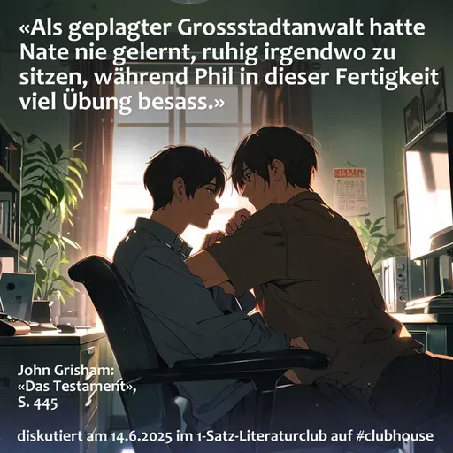 «Als geplagter Grossstadtanwalt hatte Nate nie gelernt, ruhig irgendwo zu sitzen, während Phil [...] viel Übung besass.»