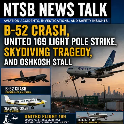 B-52 Crash, United 169 Light Pole Strike, Skydiving Tragedy, and Oshkosh Stall