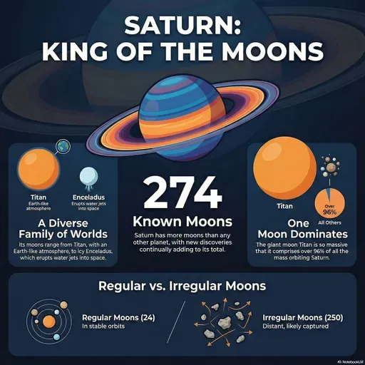 Saturn's Moon Empire: Titan, Enceladus, Iapetus, and the 274-Moon Frontier